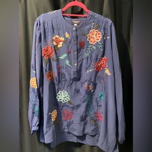 JOHNNY WAS LINA PRAIRIE COLLARED SILK BLOUSE